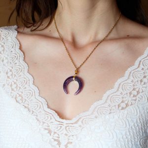 collier dore lune améthyste