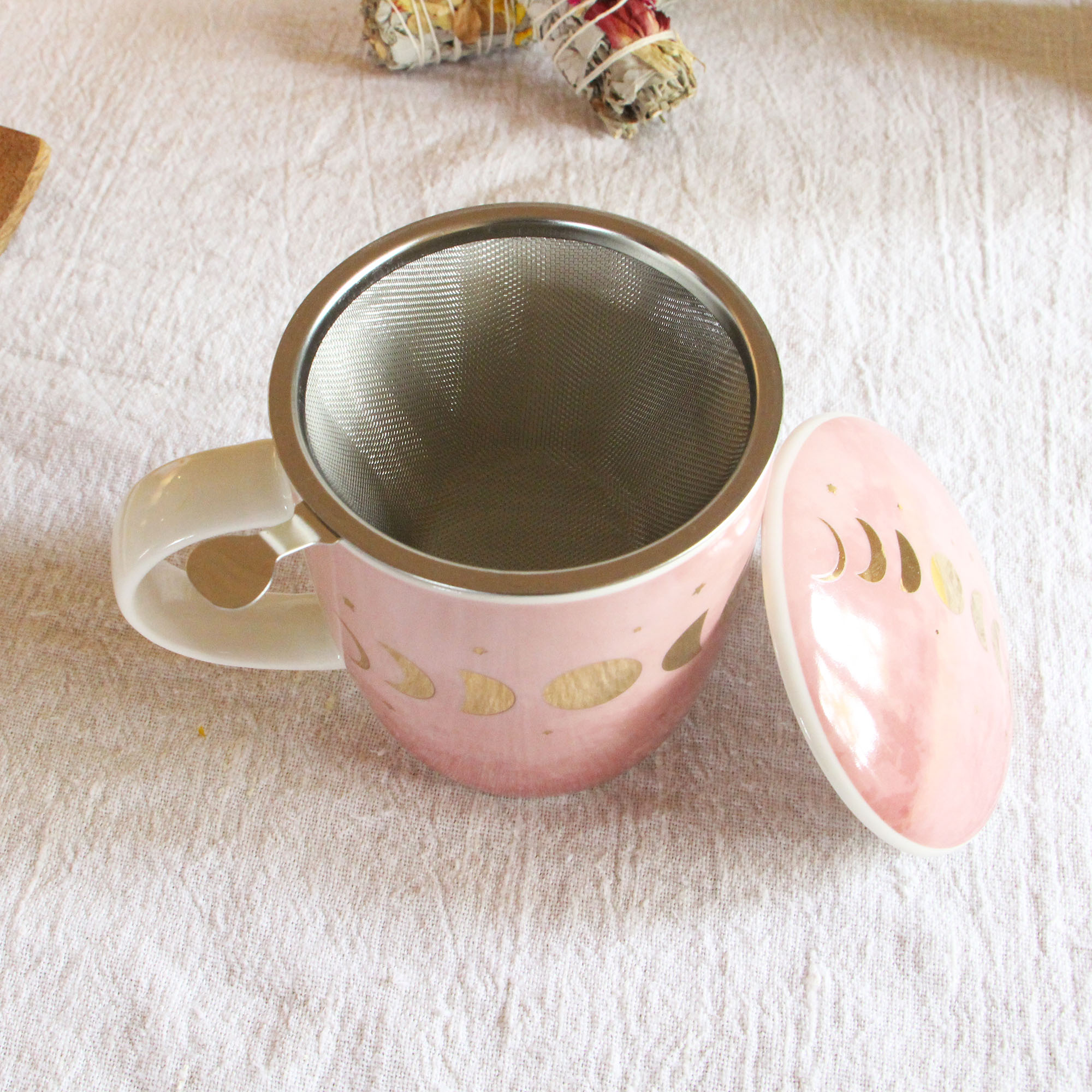 Tasse à thé avec passoire et couvercle phases de lune - Ritualshop