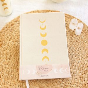 Carnet de note blanc à motifs lune dorés de la marque Terrapia